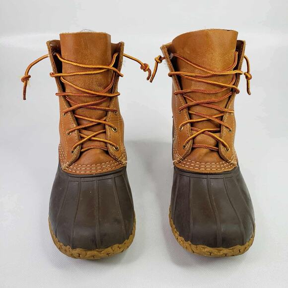 LL Bean Duck Boots Tan Brown Leather Lace Up Men’s Size 6 Women’s Size 8 - Picture 2 of 9